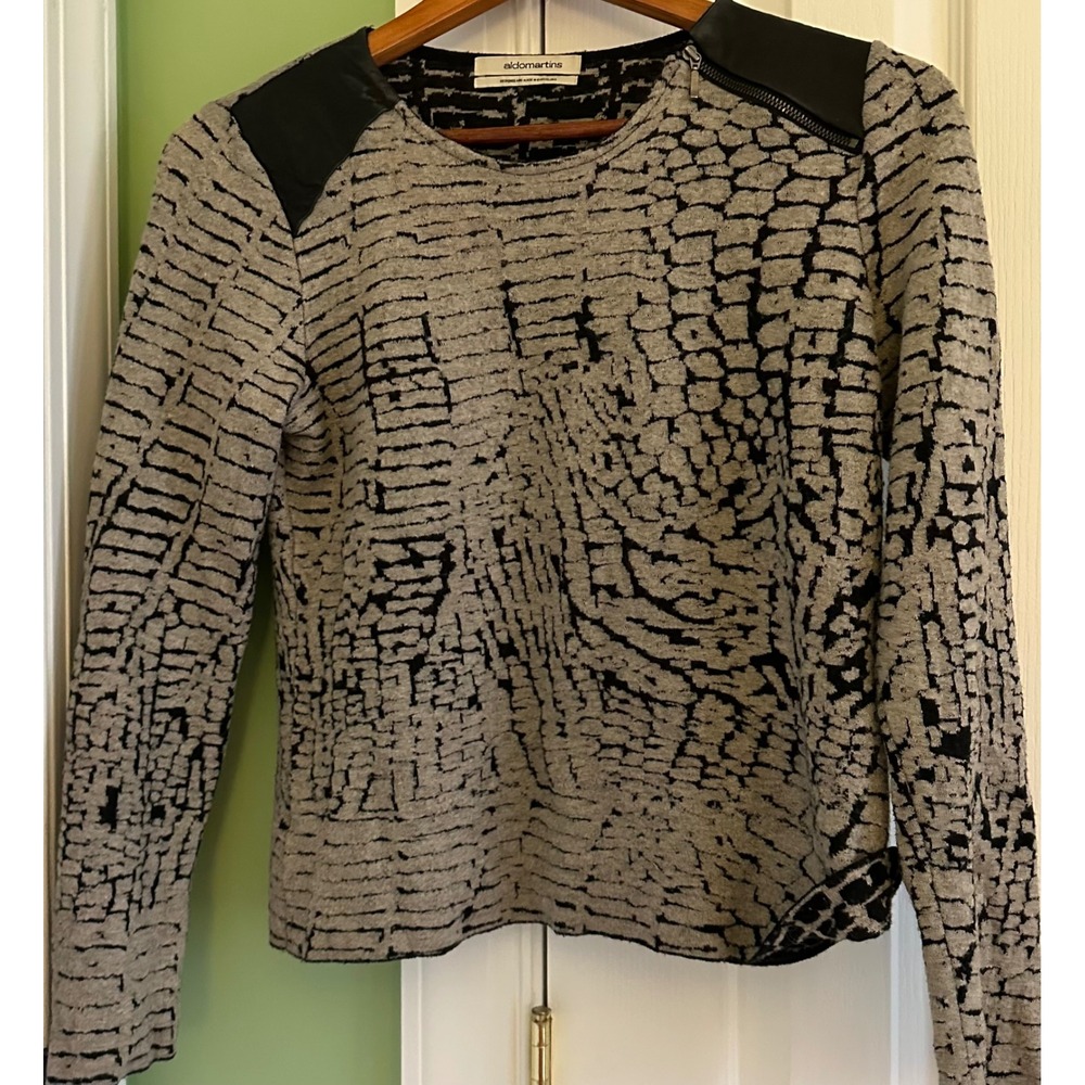 Aldo Martins Women's Long Sleeve Knit Sweater‎ Black Grey Textured Detail medium